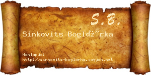 Sinkovits Boglárka névjegykártya